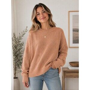 NWT Pink Clover oversized neutral camel Dad sweater pullover crew neck size L